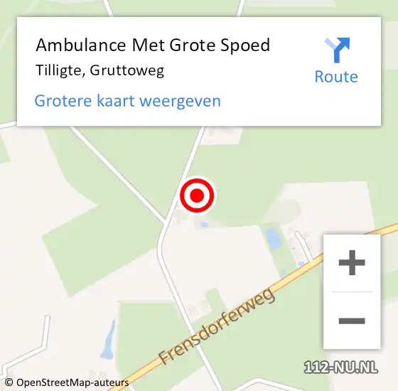Locatie op kaart van de 112 melding: Ambulance Met Grote Spoed Naar Tilligte, Gruttoweg op 9 december 2021 11:55