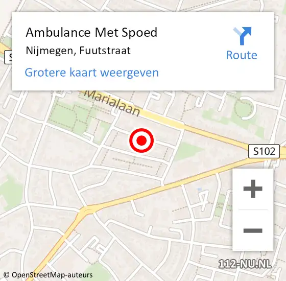 Locatie op kaart van de 112 melding: Ambulance Met Spoed Naar Nijmegen, Fuutstraat op 9 december 2021 13:32