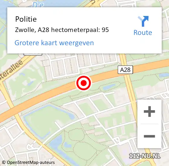 Locatie op kaart van de 112 melding: Politie Werkendam, A28 hectometerpaal: 95 op 9 december 2021 17:08