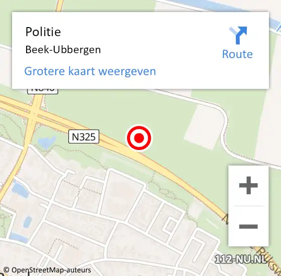 Locatie op kaart van de 112 melding: Politie Beek-Ubbergen op 9 december 2021 17:24