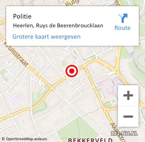 Locatie op kaart van de 112 melding: Politie Heerlen, Ruys de Beerenbroucklaan op 9 december 2021 17:28