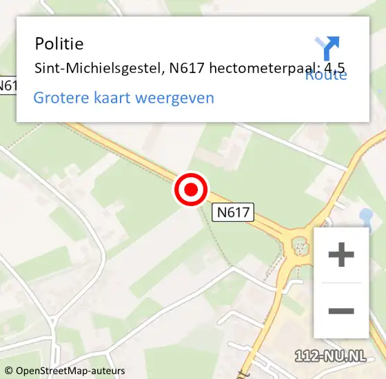 Locatie op kaart van de 112 melding: Politie Sint-Michielsgestel, N617 hectometerpaal: 4,5 op 9 december 2021 17:47