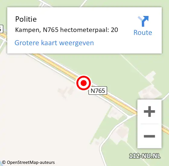 Locatie op kaart van de 112 melding: Politie Kampen, N765 hectometerpaal: 20 op 9 december 2021 18:15