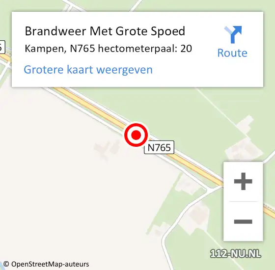Locatie op kaart van de 112 melding: Brandweer Met Grote Spoed Naar Kampen, N765 hectometerpaal: 20 op 9 december 2021 18:16