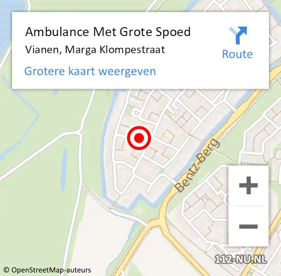 Locatie op kaart van de 112 melding: Ambulance Met Grote Spoed Naar Vianen, Marga Klompestraat op 1 juli 2014 20:00