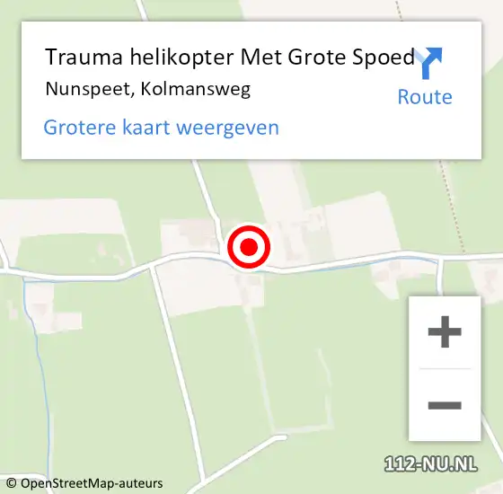 Locatie op kaart van de 112 melding: Trauma helikopter Met Grote Spoed Naar Nunspeet, Kolmansweg op 9 december 2021 22:02