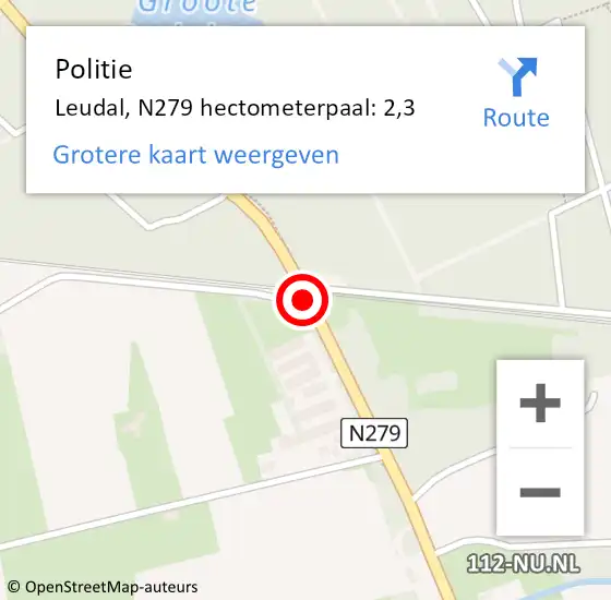 Locatie op kaart van de 112 melding: Politie Leudal, N279 hectometerpaal: 2,3 op 9 december 2021 23:17