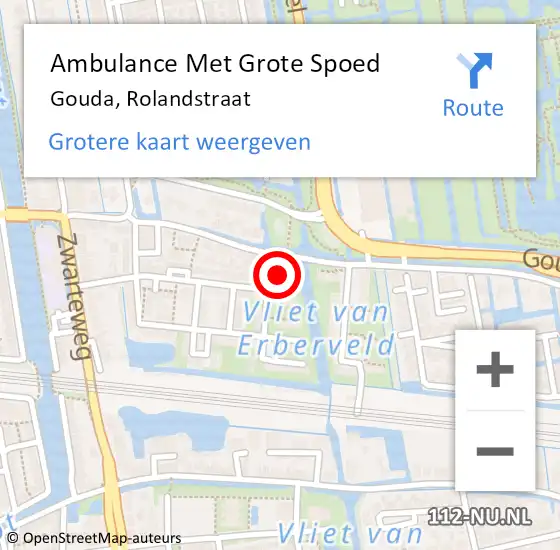 Locatie op kaart van de 112 melding: Ambulance Met Grote Spoed Naar Gouda, Rolandstraat op 9 december 2021 23:53