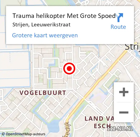 Locatie op kaart van de 112 melding: Trauma helikopter Met Grote Spoed Naar Strijen, Leeuwerikstraat op 10 december 2021 05:31