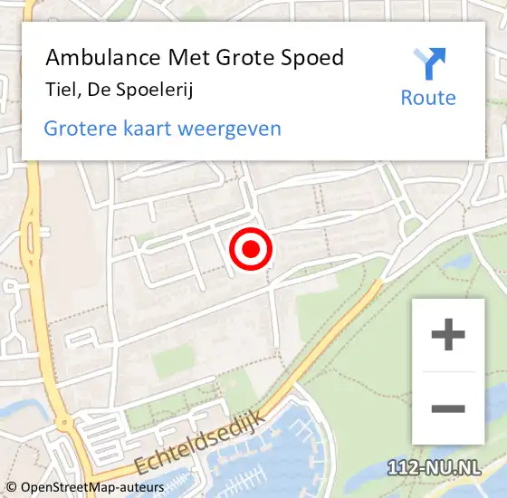 Locatie op kaart van de 112 melding: Ambulance Met Grote Spoed Naar Tiel, De Spoelerij op 10 december 2021 09:38