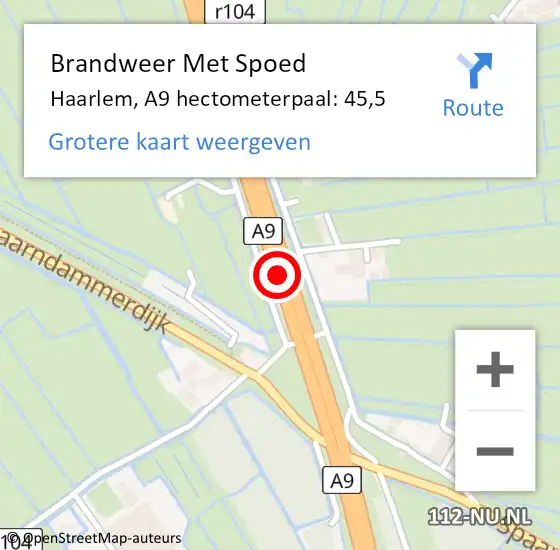 Locatie op kaart van de 112 melding: Brandweer Met Spoed Naar Haarlemmerliede en Spaarnwoude, A9 hectometerpaal: 45,5 op 10 december 2021 11:33