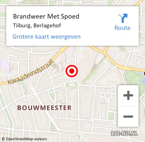 Locatie op kaart van de 112 melding: Brandweer Met Spoed Naar Tilburg, Berlagehof op 10 december 2021 13:44