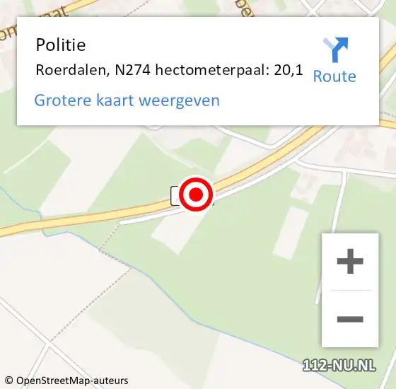 Locatie op kaart van de 112 melding: Politie Roerdalen, N274 hectometerpaal: 20,1 op 10 december 2021 14:28