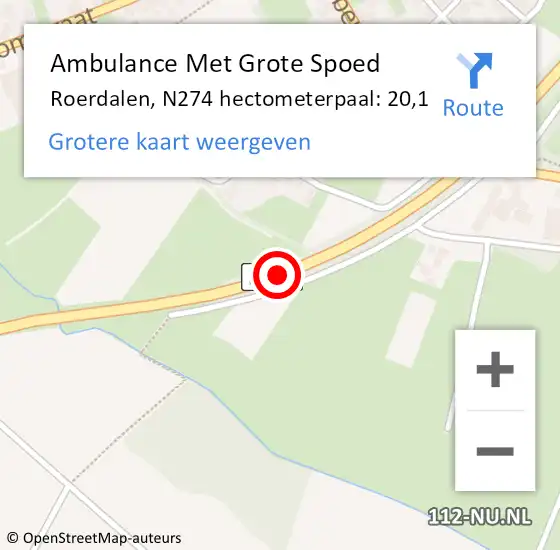 Locatie op kaart van de 112 melding: Ambulance Met Grote Spoed Naar Roerdalen, N274 hectometerpaal: 20,1 op 10 december 2021 14:28