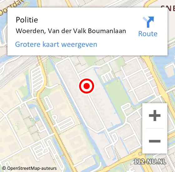 Locatie op kaart van de 112 melding: Politie Woerden, Van der Valk Boumanlaan op 10 december 2021 14:49