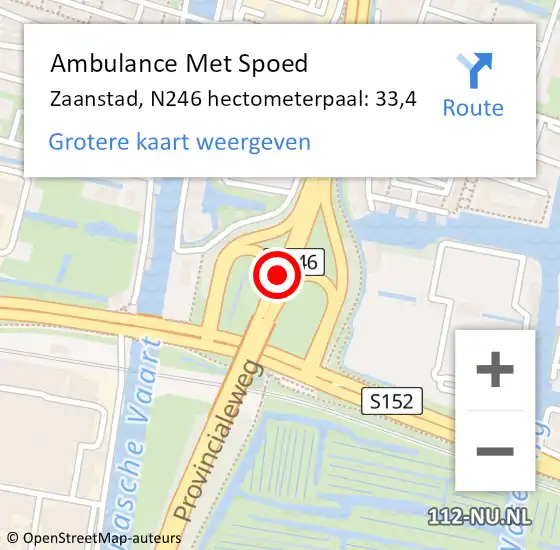 Locatie op kaart van de 112 melding: Ambulance Met Spoed Naar Zaanstad, N246 hectometerpaal: 33,4 op 10 december 2021 16:15