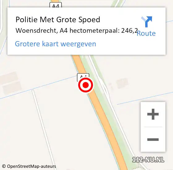 Locatie op kaart van de 112 melding: Politie Met Grote Spoed Naar Woensdrecht, A4 hectometerpaal: 246,2 op 10 december 2021 17:02