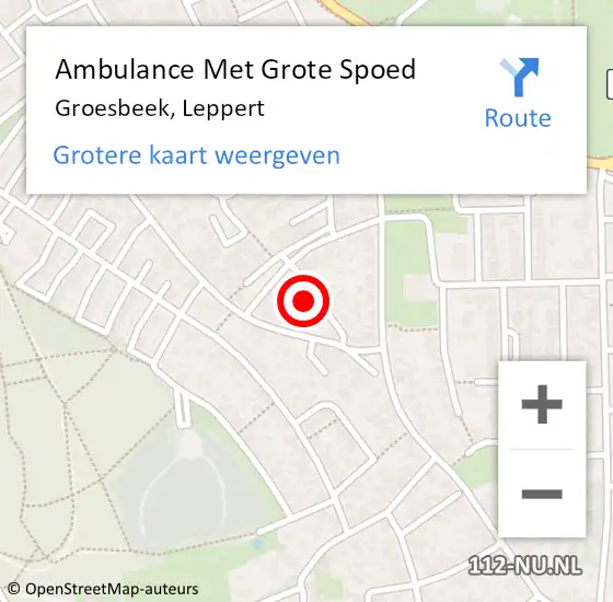 Locatie op kaart van de 112 melding: Ambulance Met Grote Spoed Naar Groesbeek, Leppert op 10 december 2021 21:01