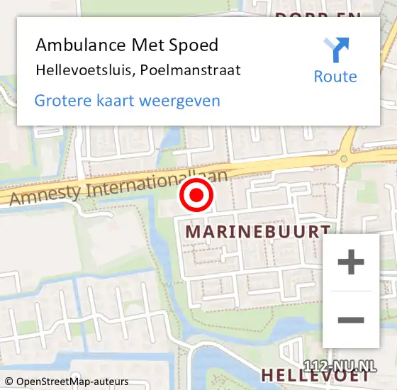 Locatie op kaart van de 112 melding: Ambulance Met Spoed Naar Hellevoetsluis, Poelmanstraat op 10 december 2021 22:25