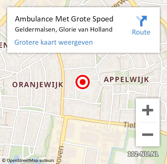 Locatie op kaart van de 112 melding: Ambulance Met Grote Spoed Naar Geldermalsen, Glorie van Holland op 11 december 2021 01:04