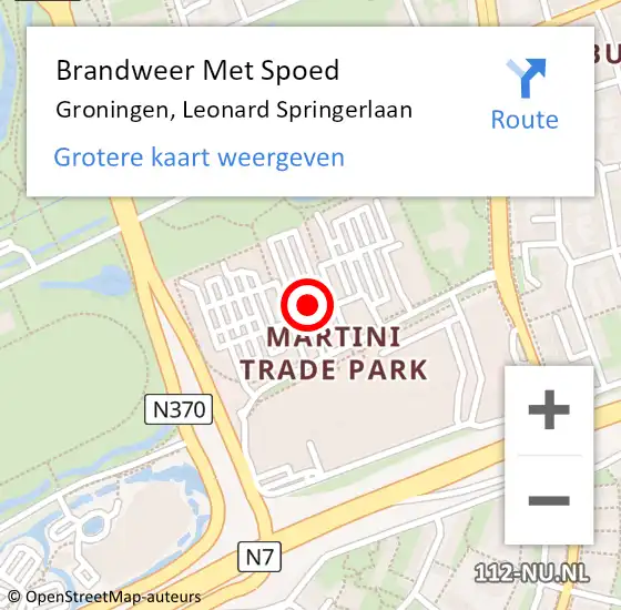 Locatie op kaart van de 112 melding: Brandweer Met Spoed Naar Groningen, Leonard Springerlaan op 11 december 2021 09:05