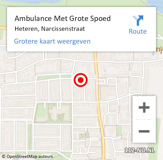 Locatie op kaart van de 112 melding: Ambulance Met Grote Spoed Naar Heteren, Narcissenstraat op 11 december 2021 11:36