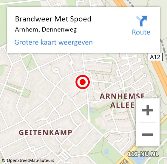 Locatie op kaart van de 112 melding: Brandweer Met Spoed Naar Arnhem, Dennenweg op 11 december 2021 15:50
