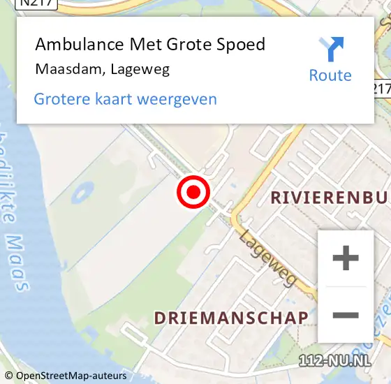 Locatie op kaart van de 112 melding: Ambulance Met Grote Spoed Naar Maasdam, Lageweg op 11 december 2021 16:32