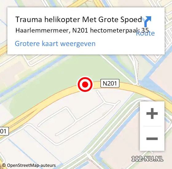Locatie op kaart van de 112 melding: Trauma helikopter Met Grote Spoed Naar Haarlemmermeer, N201 hectometerpaal: 35 op 11 december 2021 16:44