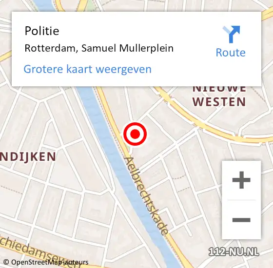 Locatie op kaart van de 112 melding: Politie Rotterdam, Samuel Mullerplein op 11 december 2021 17:30