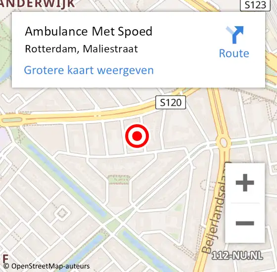 Locatie op kaart van de 112 melding: Ambulance Met Spoed Naar Rotterdam, Maliestraat op 11 december 2021 18:37