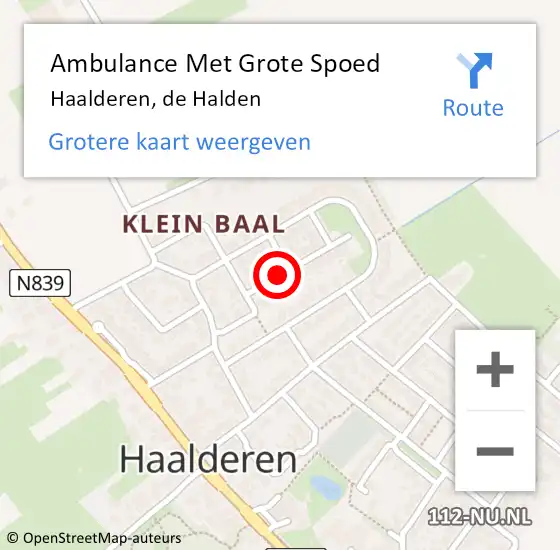 Locatie op kaart van de 112 melding: Ambulance Met Grote Spoed Naar Haalderen, de Halden op 11 december 2021 21:02