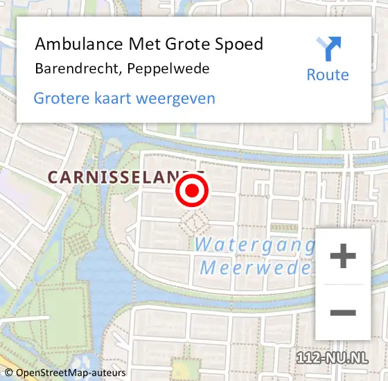 Locatie op kaart van de 112 melding: Ambulance Met Grote Spoed Naar Barendrecht, Peppelwede op 11 december 2021 22:38
