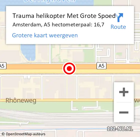 Locatie op kaart van de 112 melding: Trauma helikopter Met Grote Spoed Naar Amsterdam, A5 hectometerpaal: 16,7 op 11 december 2021 23:43