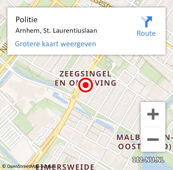 Locatie op kaart van de 112 melding: Politie Arnhem, St. Laurentiuslaan op 12 december 2021 09:30