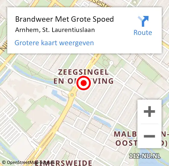 Locatie op kaart van de 112 melding: Brandweer Met Grote Spoed Naar Arnhem, St. Laurentiuslaan op 12 december 2021 09:31