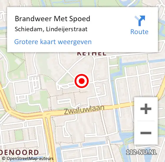 Locatie op kaart van de 112 melding: Brandweer Met Spoed Naar Schiedam, Lindeijerstraat op 12 december 2021 12:02