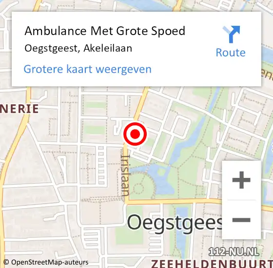 Locatie op kaart van de 112 melding: Ambulance Met Grote Spoed Naar Oegstgeest, Akeleilaan op 12 december 2021 12:13