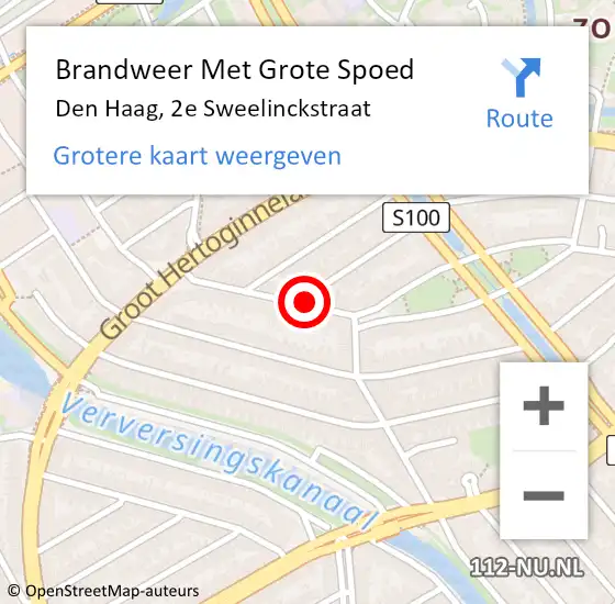 Locatie op kaart van de 112 melding: Brandweer Met Grote Spoed Naar Den Haag, 2e Sweelinckstraat op 12 december 2021 13:34