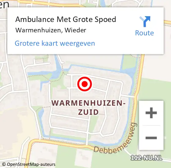 Locatie op kaart van de 112 melding: Ambulance Met Grote Spoed Naar Warmenhuizen, Wieder op 12 december 2021 13:45