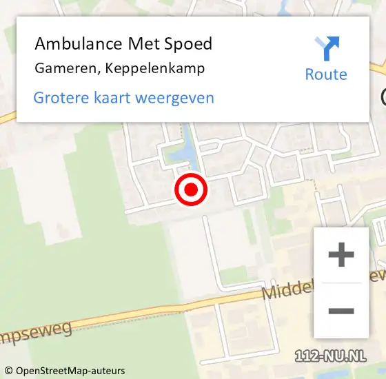 Locatie op kaart van de 112 melding: Ambulance Met Spoed Naar Gameren, Keppelenkamp op 12 december 2021 13:53