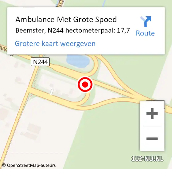 Locatie op kaart van de 112 melding: Ambulance Met Grote Spoed Naar Beemster, N244 hectometerpaal: 17,7 op 12 december 2021 17:40