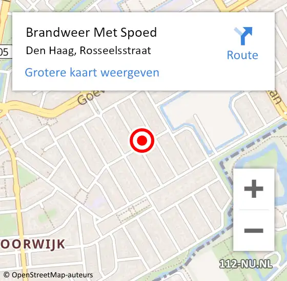 Locatie op kaart van de 112 melding: Brandweer Met Spoed Naar Den Haag, Rosseelsstraat op 12 december 2021 19:11