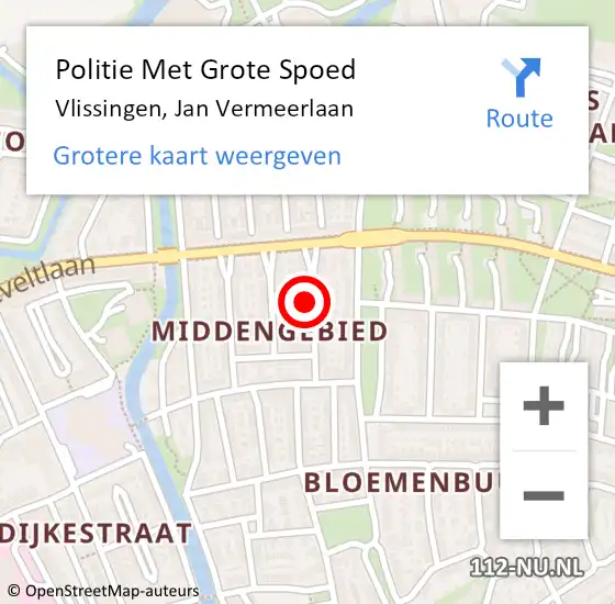 Locatie op kaart van de 112 melding: Politie Met Grote Spoed Naar Vlissingen, Jan Vermeerlaan op 12 december 2021 19:46