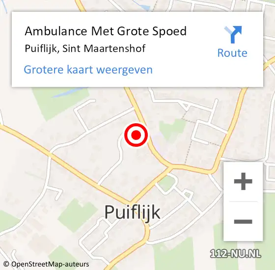 Locatie op kaart van de 112 melding: Ambulance Met Grote Spoed Naar Puiflijk, Sint Maartenshof op 12 december 2021 20:13