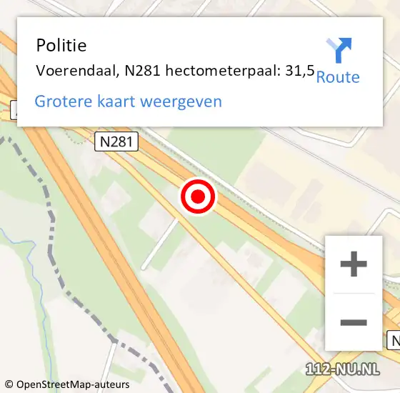 Locatie op kaart van de 112 melding: Politie Voerendaal, N281 hectometerpaal: 31,5 op 13 december 2021 07:29