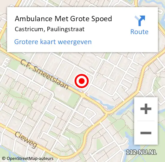 Locatie op kaart van de 112 melding: Ambulance Met Grote Spoed Naar Castricum, Paulingstraat op 13 december 2021 12:28