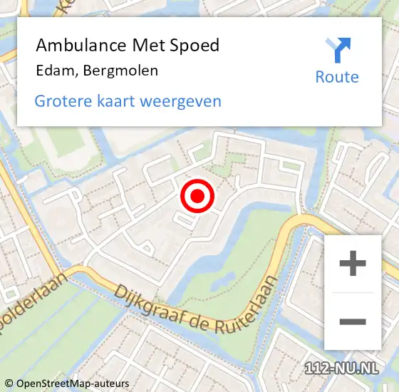Locatie op kaart van de 112 melding: Ambulance Met Spoed Naar Edam, Bergmolen op 13 december 2021 20:38