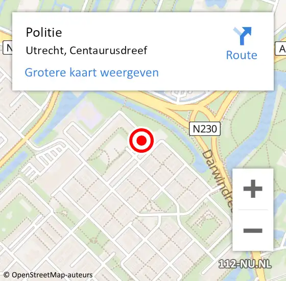Locatie op kaart van de 112 melding: Politie Utrecht, Centaurusdreef op 13 december 2021 21:21