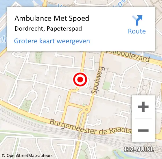 Locatie op kaart van de 112 melding: Ambulance Met Spoed Naar Dordrecht, Papeterspad op 13 december 2021 22:47